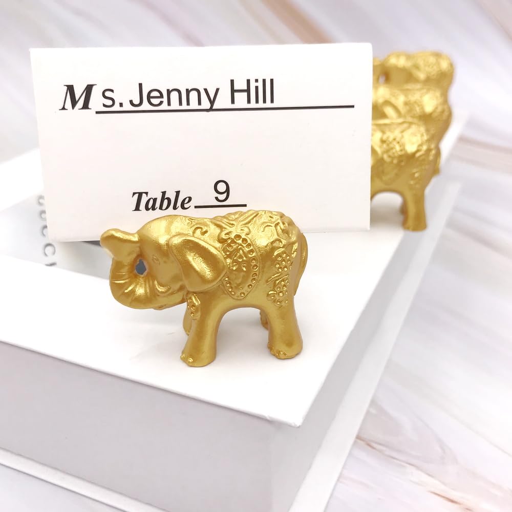 AMERRY 10 Pcs Luck Golden Elephant Table Card Holders - Perfect for Party Favors, Wedding, Birthday, Dinner & Gatherings (Golden)