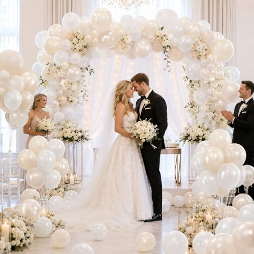 Image of Pearl White Balloons, 50 PCS 12 Inch Double Stuffed Pearl Sand White Balloons with Thick Ivory Latex Balloon for Wedding Engagement Baby Shower Bridal Birthday Anniversary Party Decorations Supplies