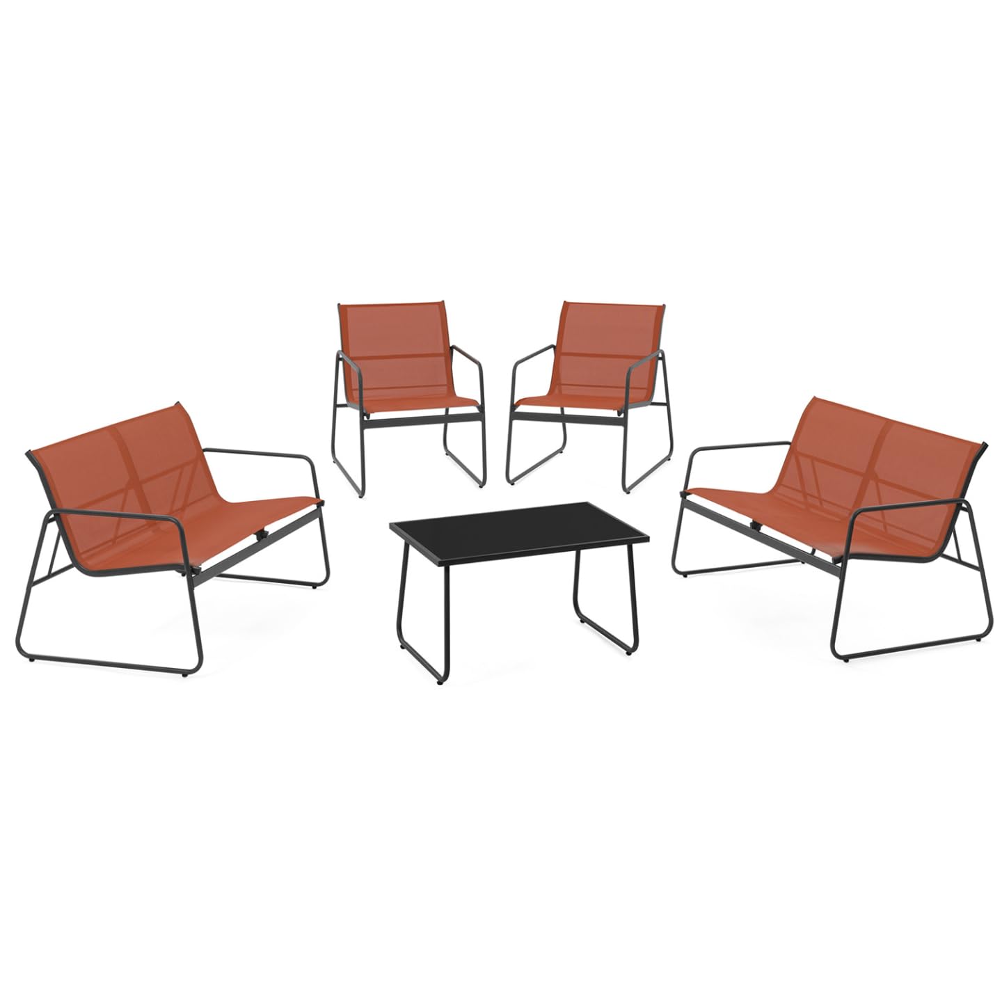 IDMarket - Salon de Jardin Bas Malaga 6 Places avec 2 canapés, fauteuils et Table Terracotta