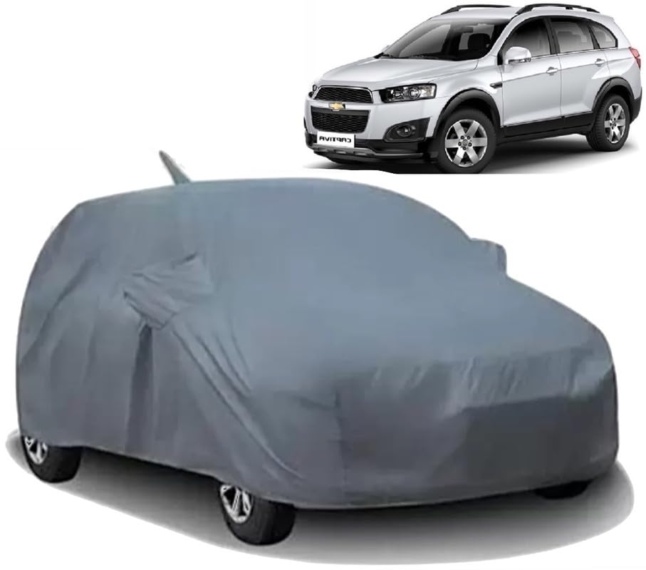 V VINTON® Semi-Waterproof Car Body Cover All Accessories Compatible for Chevrolet Captiva with Mirror Pocket Uv Dust Proof Protects from Rain and Sunlight | Grey