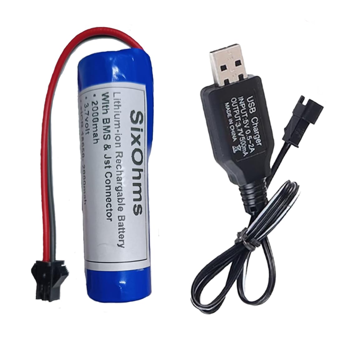 SM-2P USB Charger Cable + 3.7V 2000mAh 18650 Li-ion Battery Pack with in-Built BMS Protection for RC Cars, Drones, Planes & Toys – Rechargeable Battery with Charging Wire-image-18