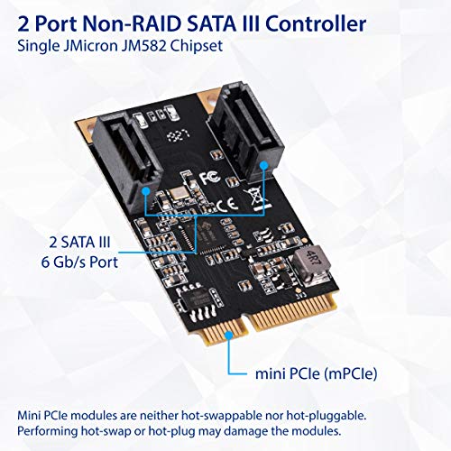 Image of IO CREST M.2 22x42 PCIe Interface to 2 Port SATA III Expansion Card Jmicro JMB582 Chipset, Add Two SATA 3.0 Ports to Any M.2 M-Key Slot SI-MPE40150