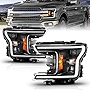 AmeriLite for 2018 2019 2020 Ford F150 Headlights Black Quad Projector with LED Light Bar Assembly Replacment Set – Driver and Passenger