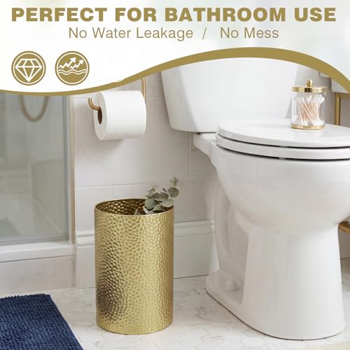Image of Maxdot 12.01 x 6.89 Inches Gold Trash Can for Bathroom Small Metal Waste Basket, Hammered Garbage Can with Brass Finish, Decorative for Bedroom, Office, Kitchen(Cylinder)