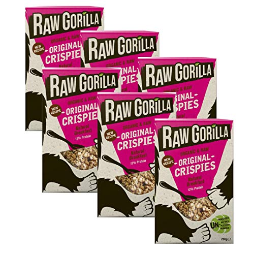 Raw Gorilla Crujientes, un cereal saludable para el desayuno vegano, sin gluten sin azúcar refinado (crujientes originales, 250 g (paquete de 6)) Cover