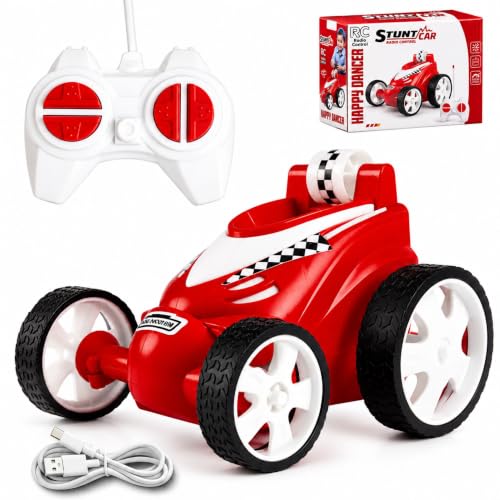 Image of Remote Control Small Stunt Car for Kids - 4WD Off-Road Rock Crawler for Boys Girls with 360 Spins, Rechargeable Battery Anti-Skid Rubber Tires, Indoor Outdoor Play (RED, 368)
