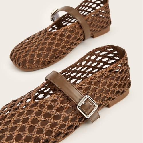 Black Woven Ballet Flat for Women Raffia Netted Mary Jane Flats Comfortable Casual Dressy Flat Shoes4