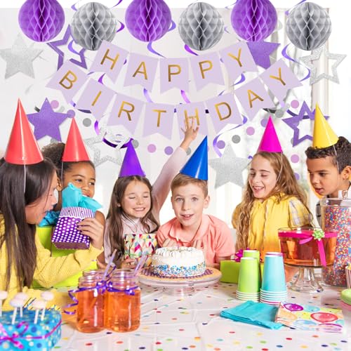 Image of meowtastic Birthday Decorations Happy Birthday Banner with Honeycomb Balls
