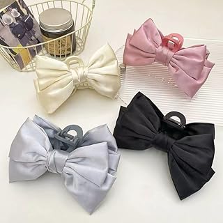 مشبك شعر شيفون كبير على شكل فيونكة للنساء والفتيات - اكسسوار شعر غير قابل للانزلاق للشعر الكثيف والرقيق - مشبك شعر أنيق للشعر المجعد أو المفرود