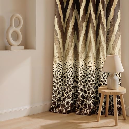 Image of Ultimate Trends Room Darkening Digital Printed Modern Curtain 65-70% Opacity,Diamond Eyelets, Tie Back, Modern Prints, 6 FEET Pack of 2,Espresso Beige Chevron