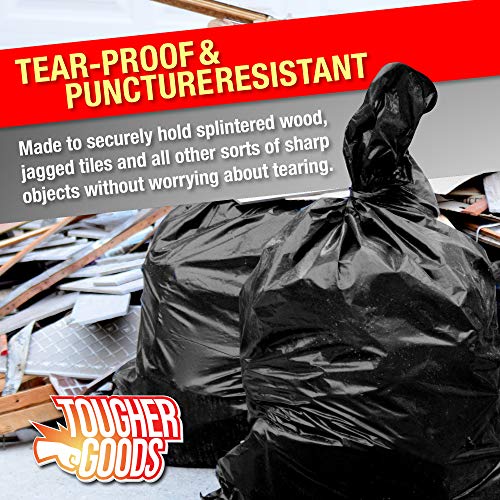 3 Mil Contractor Bags - 95 Gallon Heavy Duty Black Garbage Can Liner For Trash, Storage, Yard Waste, 61 X 68 Commercial Use Industrial Grade Construction Bags W 30” Rubber Bands By Tougher Goods (25) #TOP6