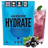 Awesome Hydrate – Vegan Electrolytes Powder – 270g Instant Electrolytes Powder – Sodium, Zero Calorie, Potassium Supplements – Vegan & Gluten-Free Hydration Supplement – (Blackcurrant Flavour, 270g)