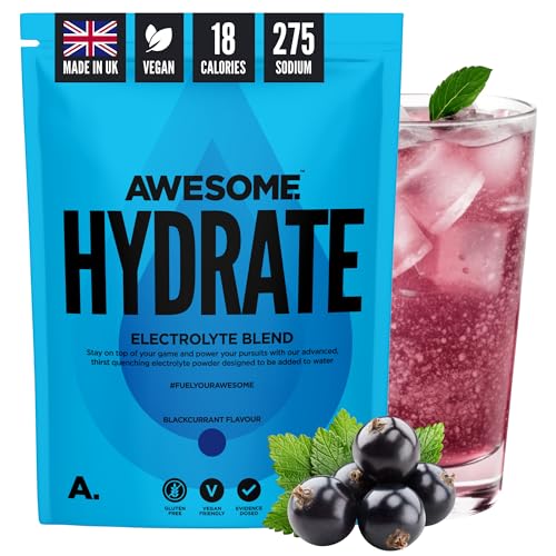 Awesome Hydrate – Vegan Electrolytes Powder – 270g Instant Electrolytes Powder – Sodium, Zero Calorie, Potassium Supplements – Vegan & Gluten-Free Hydration Supplement – (Blackcurrant Flavour, 270g)