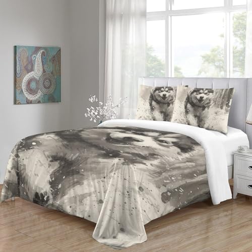 Housse de couette Husky Sibérien 220x240 cm avec taies d'oreiller en microfibre