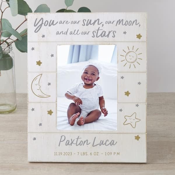 Personalization Universe Baby Celestial Personalized Baby Shiplap Frame- 5" x 7" Vertical