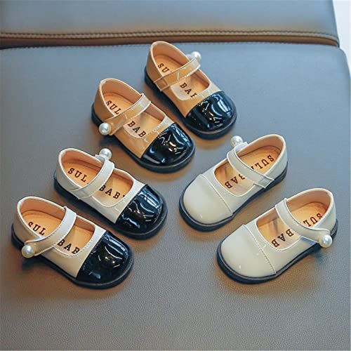 Girls Leather Pearl Design Soft Round Dual Color Design Toe Princess Dress Flat Shoes(Toddler/Little Infant4