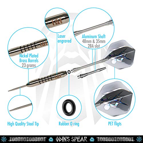 All In Gear Darts Odin Spear Strikes Dart Set Collectors Chest. 3 Nickel Plated Brass Barrels With Steel Tips, 9 Aluminum Shafts, 6 Flights #TOP2