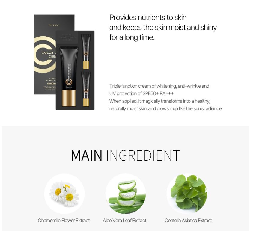Deproce Color Combo CC Cream SPF50+ PA+++(#21 Natural Beige) I Anti-Wrinkle, Hydrating CC Cream I Strong Glow Effect for Silky, Radiant Skin I Korean Skincare