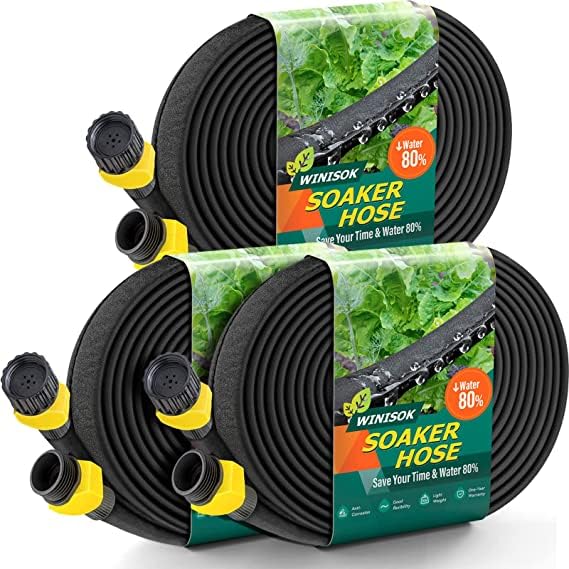 Upgraded] Winisok 150FT Flat Garden Soaker Hose, Heavy Duty Double