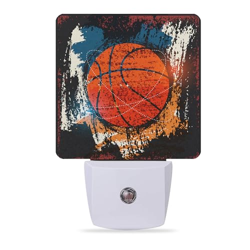 Image of Night Lights Plug into Wall Vintage Grunge Basketball Night Lights Dusk to Dawn Sensor Led Lamp for Women Men,Led Lights for Stairway /Hallway /Bedroom,0.5W