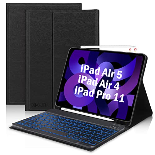 Ipad Pro 11 2020 Funda Teclado iPad Air 4, Teclado iPad Air 5, iPad Pro 11 2021/2020/2018 Teclado Bluetooth Desmontable Retroiluminado 7...