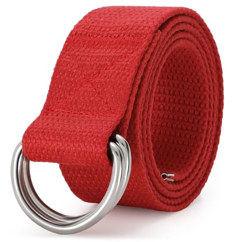 Image of WHIPPY Mens Canvas Belt with Metal Double D-ring 1 1 /2 inch Wide Plus Size Unisex Web Cloth Casual Belt for Jeans Pants