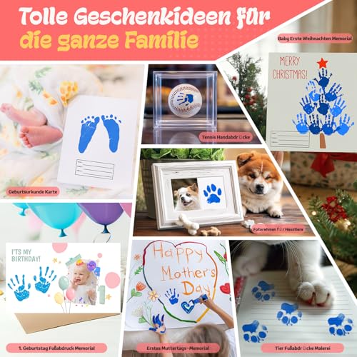 Taricor 75ml Baby Fußabdruck Set, Ungiftige Farbe Fußabdruck Kind, Farben Für Fußabdruck Baby für Neugeborene Geschenk, Fingerfarbe, Fußabdruck, Stempel Kinder