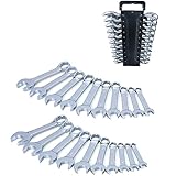 20-Piece Metric and SAE Premium Stubby Combination Wrench Set with Storage Rack | Metric 10mm to 19mm, SAE 5/16” to 7/8”, No Skipped Size | Cr-V Steel, Mirror Chrome Finish, Short Length and Slim Body