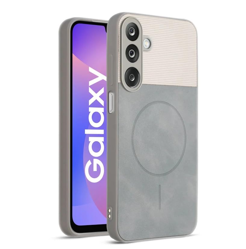 Image of Bintage CASE Mac Safe Design Hard Light Weight Back Case | Soft Border Camera Protect | Dual PU Leather Finish Back Cover Compatible for Samsung Galaxy A15 5G - White & Grey