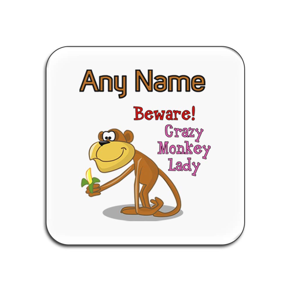 Sous-verres Crazy Monkey Lady personnalisables lot de 4 carrés rigides blancs
