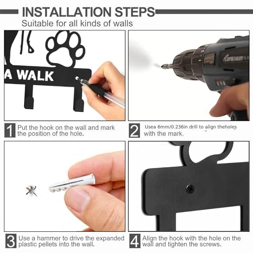 YILANJIN Schlüsselhalter für Wand, Hundeleinen-Halter mit 5 Haken für Tür, Wandmontage Organizer Rack für Outdoor-Ausrüstung, Schlüsselhalter aus Metall für Wohnzimmer,Küche, Garderobe (Schwarz
