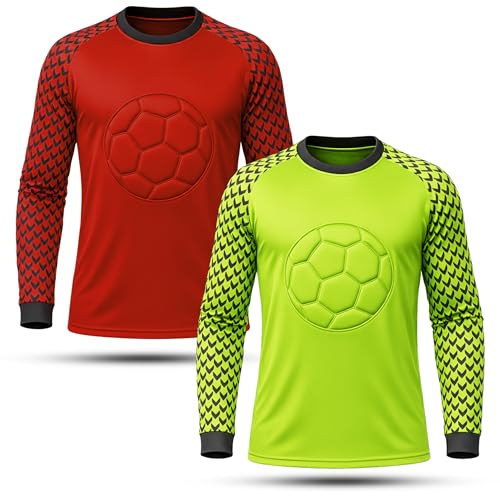 INTENZ Pack of 2 Soccer Goalie Shirt Padded Goalkeeper Jersey Polyester Long Sleeve Regular Fit Youth and Adult Sizes