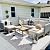 Sophia & William Outdoor Patio Furniture Sets, 5-Piece All-Weather Patio Conversation Set, High Back Wicker Rattan Setional Sofa with Large Single Sofa Chairs, Ottomans & Wooden Coffee Table (Beige)