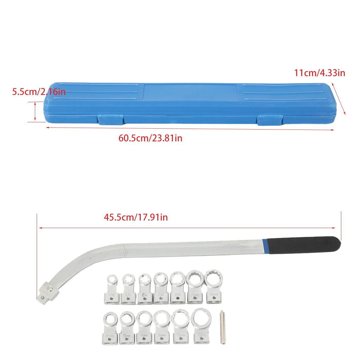 Lot de 15 outils de tendeur de courroie auxiliaire, clé universelle pour courroie de distribution, poulie de serrage, clé à molette avec loquet, 5 adaptateurs Torx, 8 adaptateurs douze pans