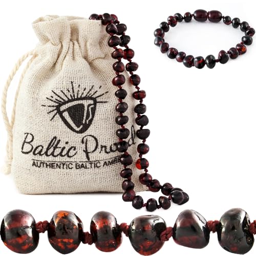 Baltic Proud Amber Necklace And Bracelet Gift Set (Unisex Cherry) - Certified Premium Quality Raw Baltic Amber