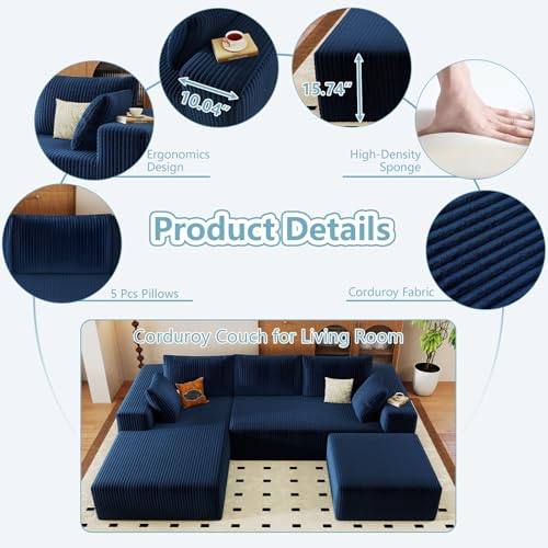 Image of 96 inch Boneless Cloud Couch Sectional Couches Sofa for Living Room