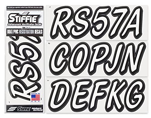 Image of Whipline Solid White /Black 3 inch Alpha-Numeric Registration Identification Numbers Stickers Decals for Boats & Personal Watercraft