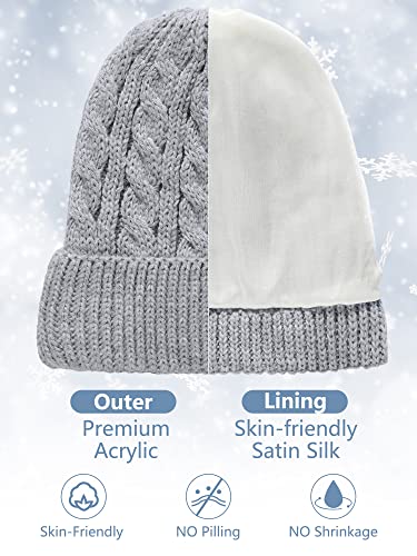 3 Pieces Kids Satin Lined Knit Beanies Winter Hat Child Warm Ski Skull Caps for Girls Boys Baby Toddlers 3-12 Years2