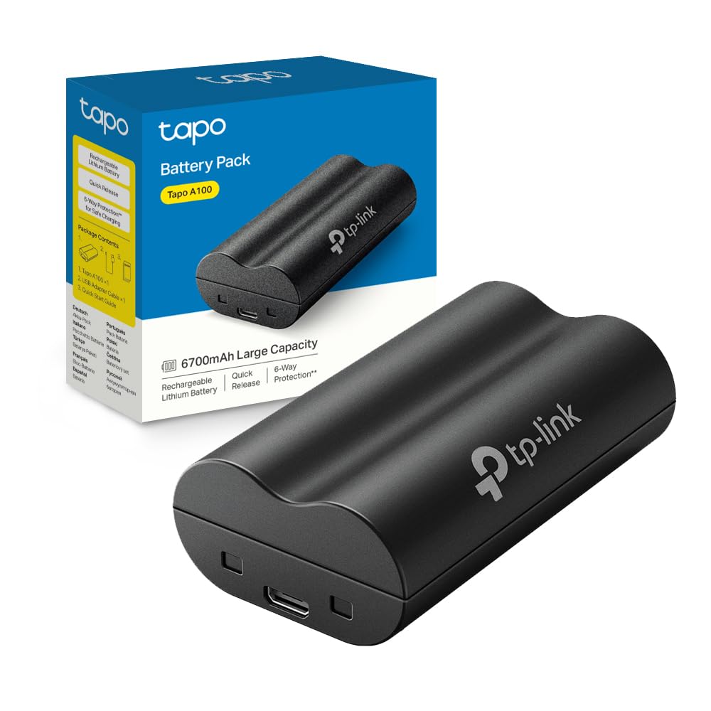 TP-Link Tapo A100 Pacco Batteria Pile Ricaricabili 6700 mAh, Funziona con Videocamere e Videocitofoni Tapo, Celle Agli Ioni di Litio Premium, Tempo di Ricarica USB di 5 Ore, Protezione a 6 Vie