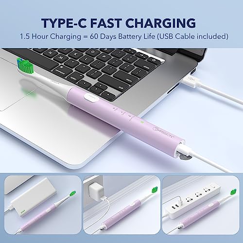 Image of Arisson Sonic Electric Toothbrush for Adults and Kids with 4 Brush Heads, Type C Fast Charging, 40,000 VPM, 3 Mode with 2 Minutes Smart Timer, 1.6 Oz-White on Cotton Candy