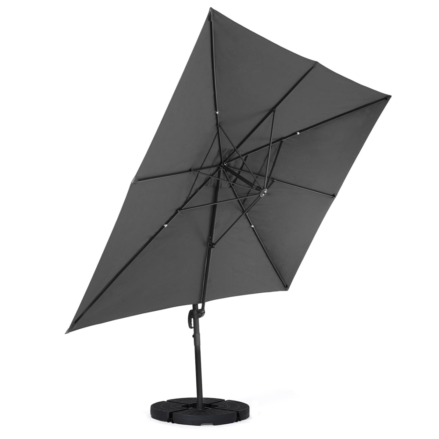 IDMarket - Parasol déporté inclinable Rotatif 360 Calvi Gris 3x4 M avec 4 Dalles et Housse