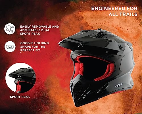 Image of Axor X Cross ISI ECE DOT Certified Full Face Dual Sport Peak Off Road Helmet for Men and Women Black Red M