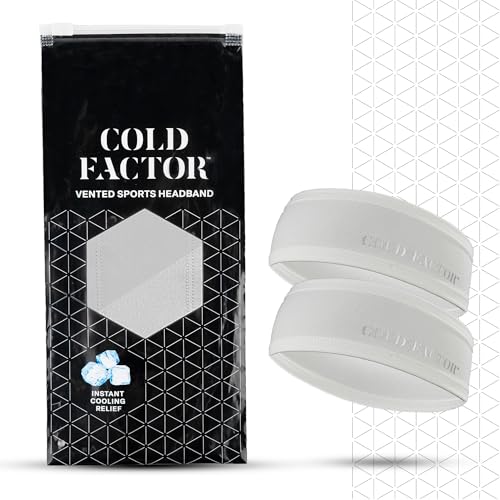 Cold Factor Vented Headband - Moisture Wicking Sport Headband for Men & Women - Non-Slip, Breathable, Four-Way Stretch, Odor-Resistant with Reflective Accents for Running, Gym, Cycling (White, 2-pack)