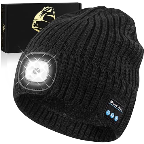Bluetooth Beanie Hat with Light for Men, LED Beanie with Light Re...