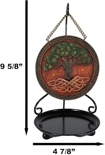 Miniatura 2 de Ebros Gift Nature Spirit - Árbol de la vida celta verde Yggdrasil con raíces sagradas de nudo medallón redondo reflujo soporte de cono de incienso