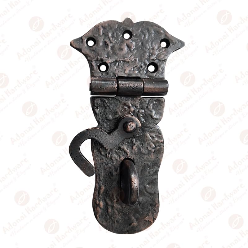 Image of Adonai Hardware inchParan inch Heavy Duty Antique Cast Iron Safety Hasp and Staple with Locking Mechanism (6 inch x 1 Pack, Oil Rubbed Bronze) for Vintage Pirates Treasure Chest, Trunks, Wooden Jewelry Box