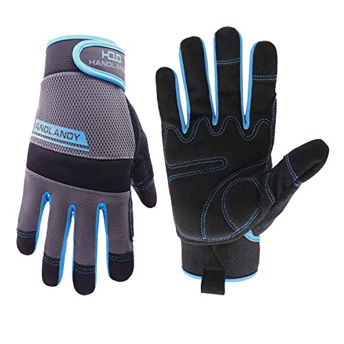 HANDLANDY Work Gloves Mens & Women, Utility Safety Mechanic Working Gloves Touch Screen, Flexible Breathable Yard Work Gloves (XS, Grey)