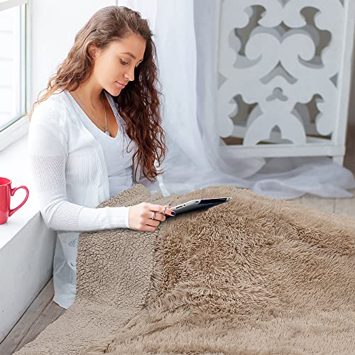Pavilia Soft Fluffy Faux Fur Throw Blanket, Taupe Tan Camel, Shaggy Furry Warm Sherpa Blanket Fleece Throw For Bed, Sofa, Couch, Decorative Fuzzy Plush Comfy Thick Throw Blanket, 50X60 Inches #TOP5
