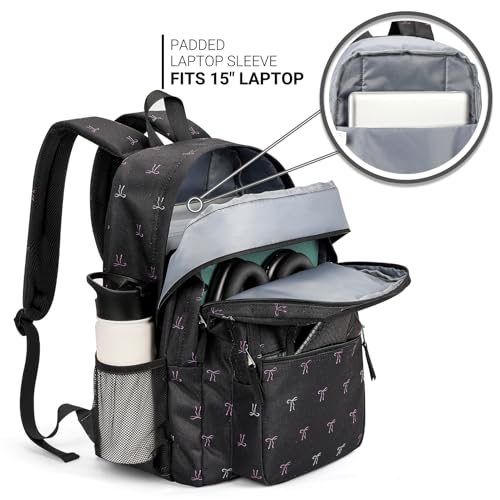Image of ZORFIN 26L Backpack for College, and Travel: Water Resistant Bookbag - Bow Black