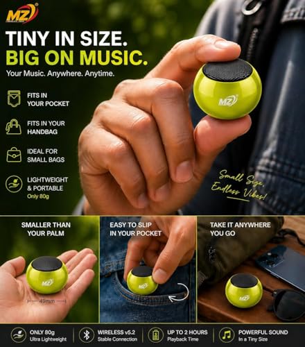 Image of Mini Bluetooth Speaker 3W Portable Wireless Speaker with Deep Bass, Bluetooth 5.2, Built-in Mic, Pocket Size Sound Box, 2 Hours Playtime, Ultra Compact (Lime Green)